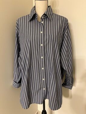 GAP Blue and White Vertical Stripe Button-Down Big Shirt SZ L